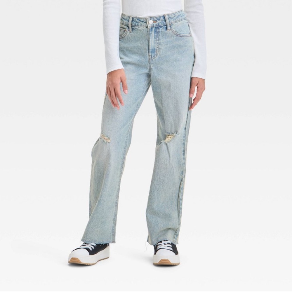 Art Class Girls High Rise Wide Leg Baggy Jeans - Light Wash Size 18 NWT